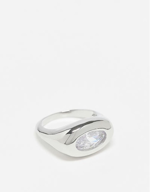 festival molten crystal signet ring in silver