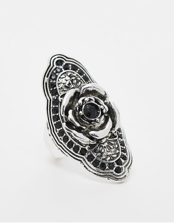 oversized unisex ring with rose in silver