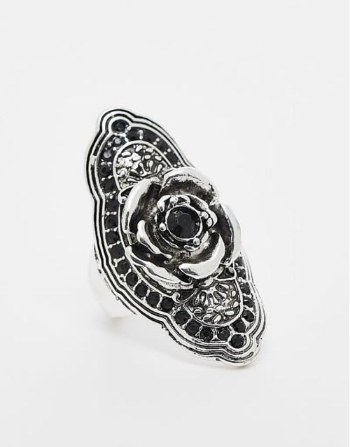 oversized unisex ring with rose in silver