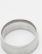 waterproof stainless steel Greek wave single edge band ring in brushed silver
