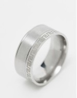 waterproof stainless steel Greek wave single edge band ring in brushed silver