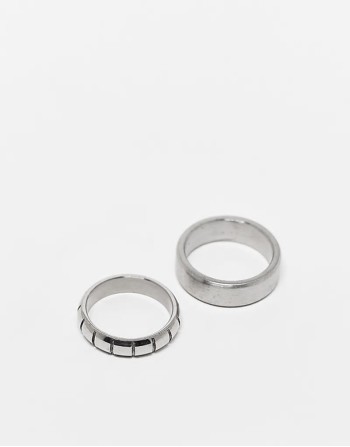 waterproof stainless steel 2 pack engraved and plain band ring set in silver