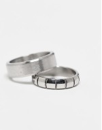 waterproof stainless steel 2 pack engraved and plain band ring set in silver