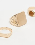 3 pack semi-precious tigers eye stone signet ring set in gold