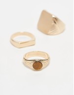 3 pack semi-precious tigers eye stone signet ring set in gold