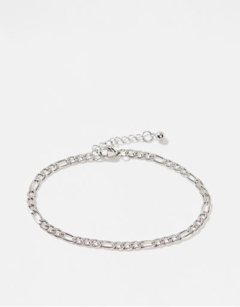 waterproof stainless steel figaro chain bracelet in silver tone