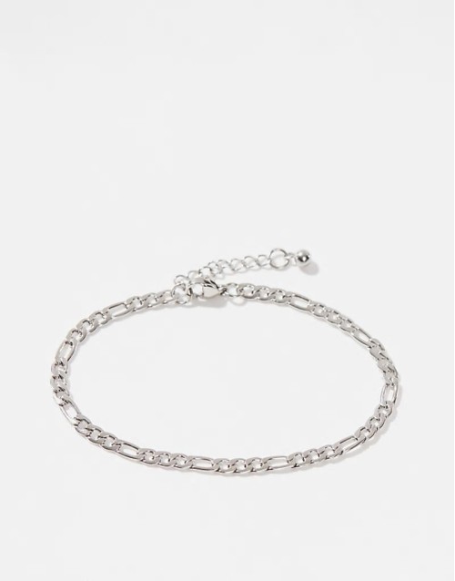 waterproof stainless steel figaro chain bracelet in silver tone