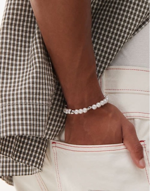pearl elasticated bracelet with metal beads