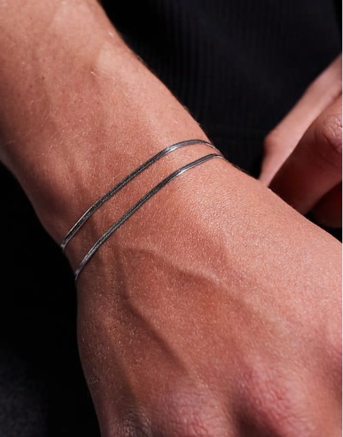 2 pack waterproof stainless steel  snake chain bracelet in silver tone