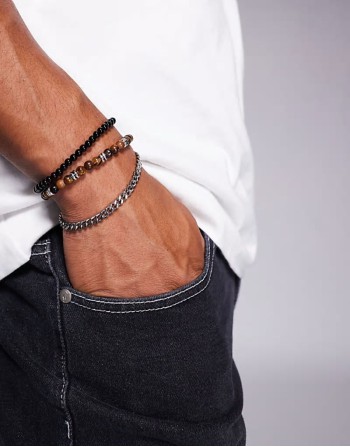 festival beaded 3 pack bracelet in brown