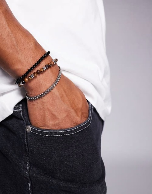 festival beaded 3 pack bracelet in brown