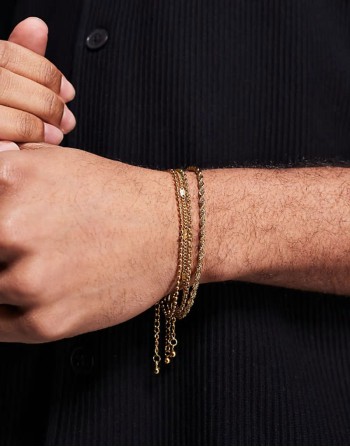 festival waterproof stainless steel 4 pack mixed chains bracelet in gold