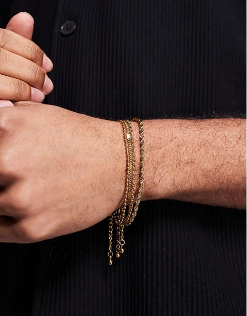 festival waterproof stainless steel 4 pack mixed chains bracelet in gold