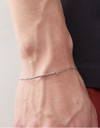 curb chain bracelet with bar in silver