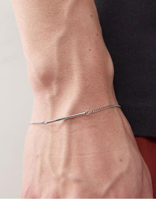 curb chain bracelet with bar in silver