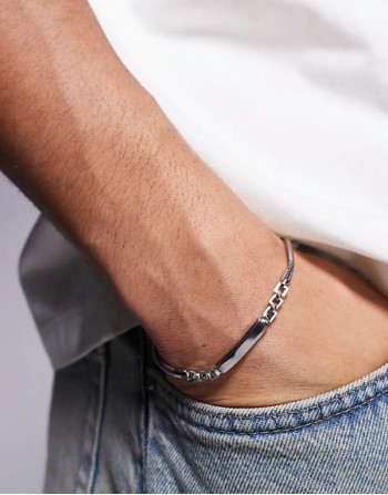 festival waterproof stainless steel bar detail chain bracelet in silver
