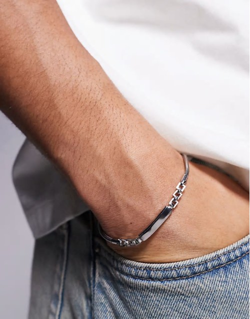 festival waterproof stainless steel bar detail chain bracelet in silver