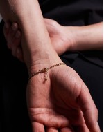 festival waterproof stainless steel St Christopher coin and faux pearl pendant bracelet in gold