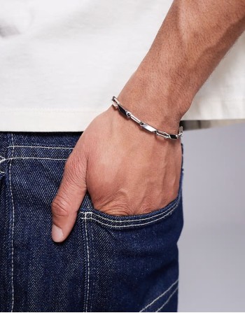 waterproof stainless steel rectangle link bracelet in silver tone