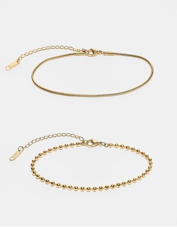 2 pack of ball and snake chain bracelets in 18k gold plated