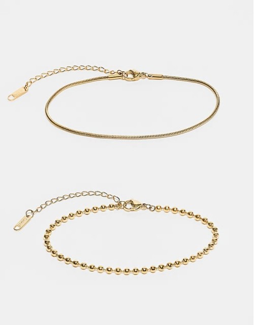 2 pack of ball and snake chain bracelets in 18k gold plated