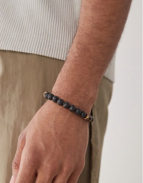 beaded bracelet in matte black and brown stone