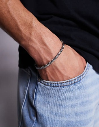 waterproof stainless steel skinny square chain bracelet in silver tone