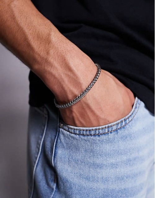 waterproof stainless steel skinny square chain bracelet in silver tone