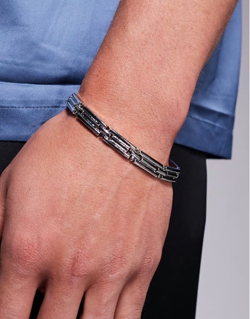 watch strap with embossed detail in silver tone