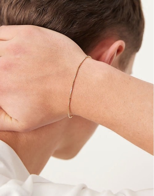 sterling silver box chain bracelet in gold plate