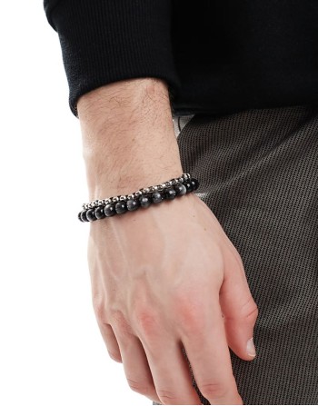 festival chain and beaded 2 pack bracelets in black