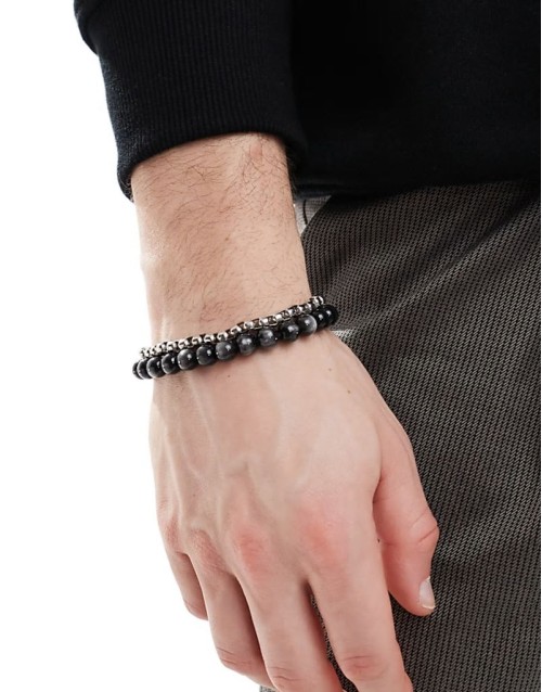 festival chain and beaded 2 pack bracelets in black