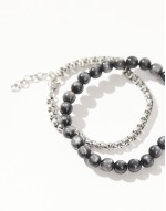 festival chain and beaded 2 pack bracelets in black