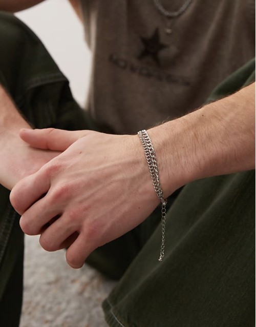 multirow curb chain bracelets in silver