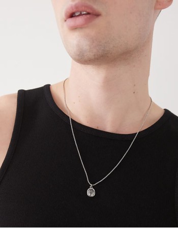chain necklace with engraved coin pendant in silver