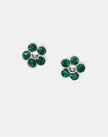 emerald gemset flower stud earrings in sterling silver