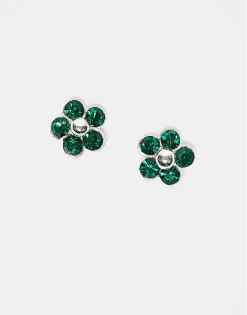 emerald gemset flower stud earrings in sterling silver