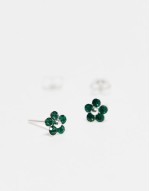emerald gemset flower stud earrings in sterling silver