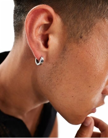 engraved texture hoop earrings in silver