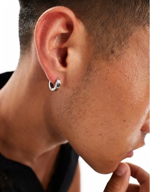 engraved texture hoop earrings in silver