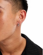 engraved texture hoop earrings in silver