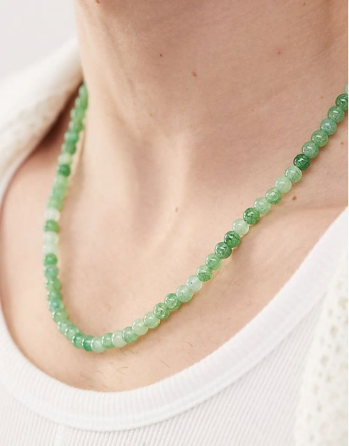 beaded necklace in dark green