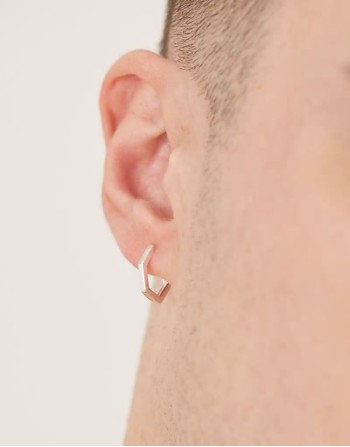 sterling silver hexagon hoop earrings in silver