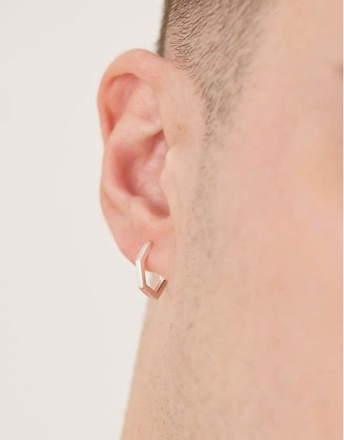 sterling silver hexagon hoop earrings in silver