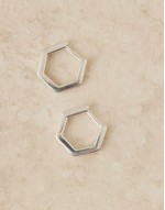 sterling silver hexagon hoop earrings in silver