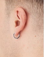 sterling silver hexagon hoop earrings in silver