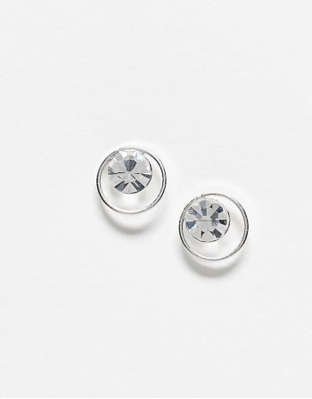 cutout stud earring with gem in sterling silver