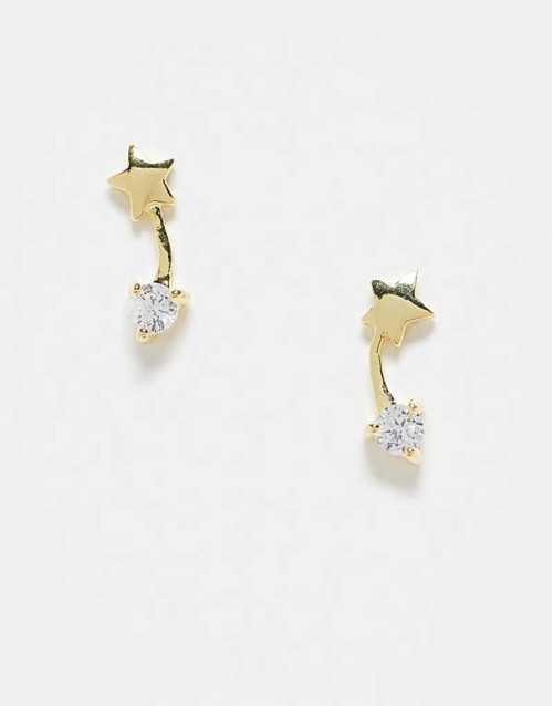 crystal shooting star stud earrings in gold plated