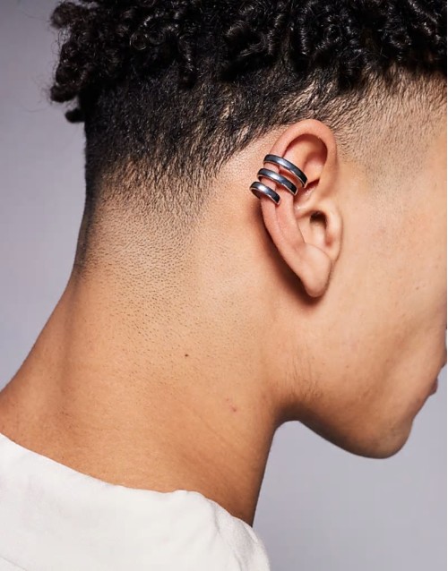 festival triple layered ear cuff in silver tone