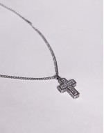 festival waterproof stainless steel crystal cross pendant necklace in silver